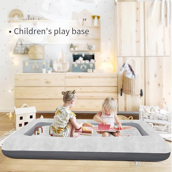 Air Mattress for Kids：Portable Fast Kid air Mattress, Portable Toddler Inflatable Travel Bed, Surface with Plush Smooth Comfortable Ideal for Living Room, Room and Outdoor Camping use（Gray）