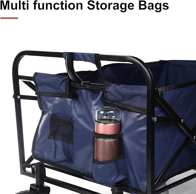YSSOA Rolling Collapsible Garden Cart Camping Wagon, with 360 Degree Swivel Wheels & Adjustable Handle, 220lbs Weight Capacity,Blue