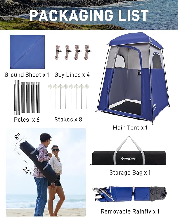 KingCamp Shower Tent, Portable Privacy Tent Outdoor Camping 1/2 Room Toilet Tents with Shower Bag & Dressing Room for Travel Beach Tailgate