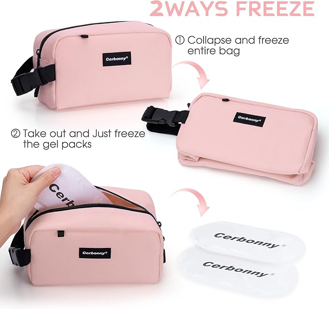 Cerbonny Cooler Bag Freezable Lunch Bag for Work School Travel,Leak-proof Small Lunch Bag,Small Insulated Bag For Kids 3+/Adults,Freezer Lunch Bags,Freezable Snack Bag,Pink
