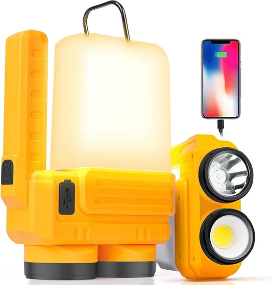 Anhay Rechargeable LED Camping Lantern, Dimmable Lantern Flashlight with Hook, Waterproof Spotlight for Hurricane Emergency, Outdoor, Hiking and Home, USB Cable Included