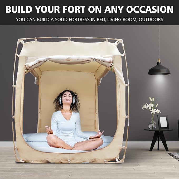 Bed Tent Bed Canopy Twin Size Tents for Adult and Kids- Original Design Portable Dream Tent Indoor Sleeping 80% Blackout with 3 Doors Breathable Big Space Tents