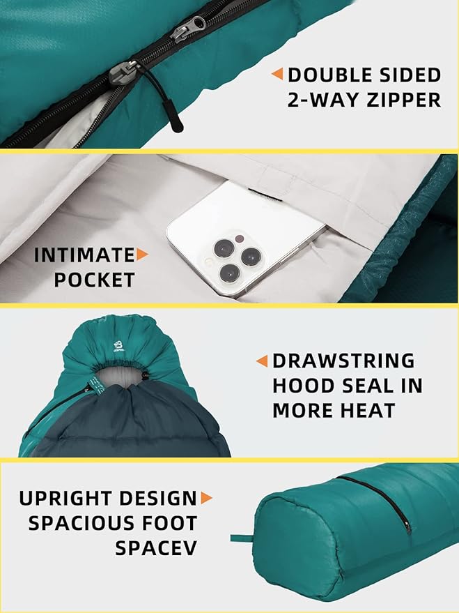 Bessport Mummy Sleeping Bag | 15-45 ℉ Extreme 3-4 Season Sleeping Bag for Adults Cold Weather– Warm and Washable, for Hiking Traveling & Outdoor Activities