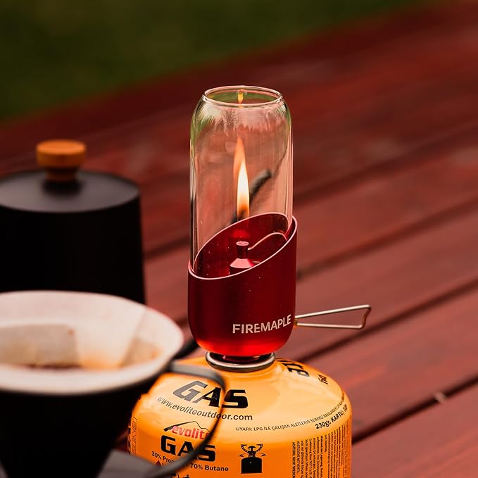 Fire-Maple Orange Camping Lantern Glass, Steel & Aluminum | Propane or Isobutane Fuel Canister Beautiful Lights | NO Mantles Needed | Propane Lanterns for Camping, Emergency Essential