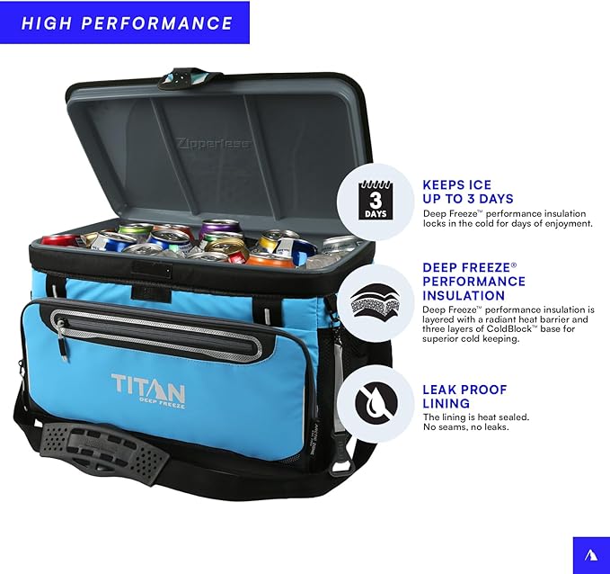 Arctic Zone Titan Deep Freeze Cooler - Zipperless Hardbody Cooler - Small & Large Capacity- Beach & Camping Cooler - Deep Freeze Insulation, HardBody Liner, and SmartShelf