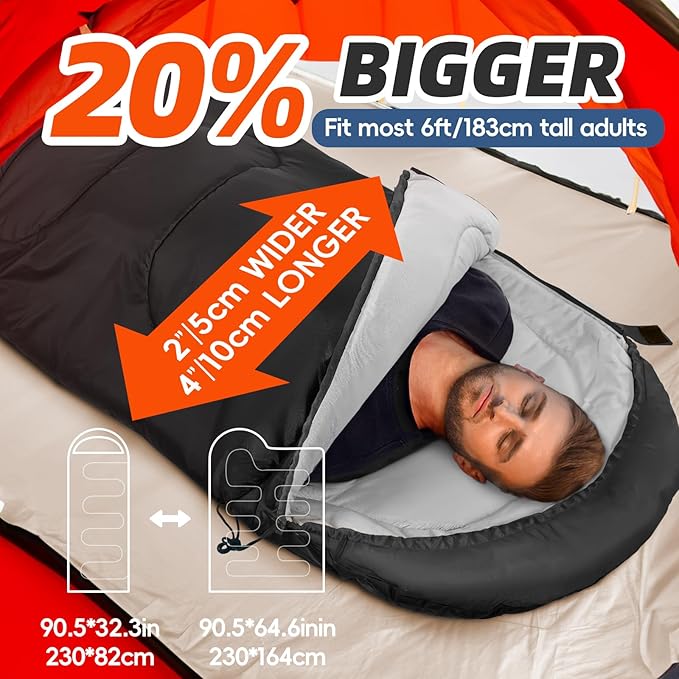 MEREZA Sleeping Bags XL for Adults Cold Weather Mens Large Wide Sleeping Bag for Big and Tall Girls Boys with Compression Sack for Camping Backpacking Warm & Cool Weather