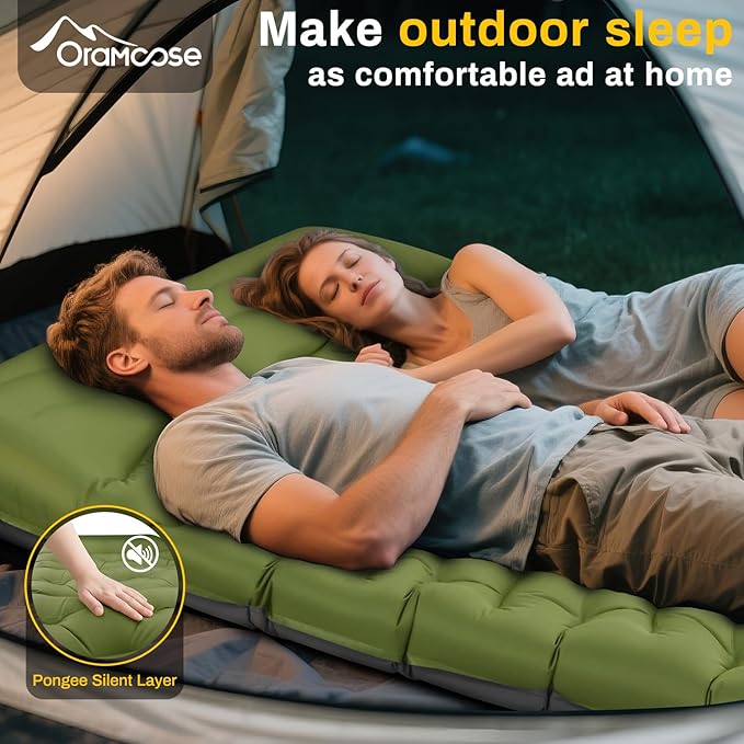 Double Sleeping Pad, Extra Thick 6 Inch Sleeping Pad for Camping 2 Person with Built-in Pillow & Foot Pump Ultralight Compact Inflatable Camping Mat for Backpacking Hiking Travel Tent Camp Gear Gifts