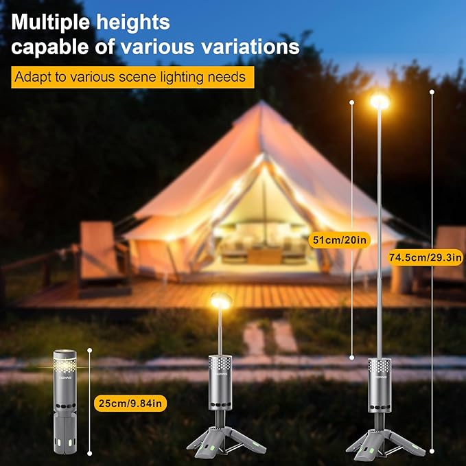 Camping Light Telescopic, Rechargeable Collapsible Camping Lanterns with Stand, 10000mAh Magnetic Waterproof Camping Lamp, Outdoor Light for Emergency, Cool Camping Must Haves (Gray)