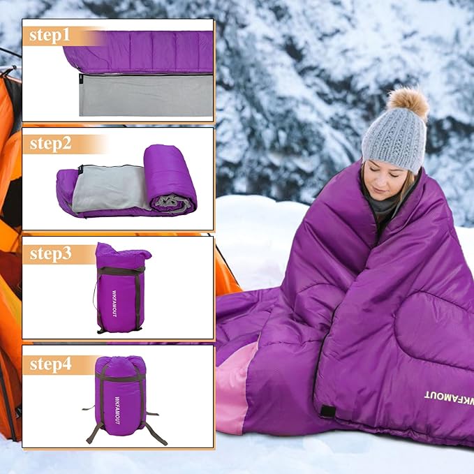 XL 10 Degree Sleeping Bags Waterproof for Adults 350GSM Machine Washable with Compression Sack for 3-4 Season Camping Outdoor