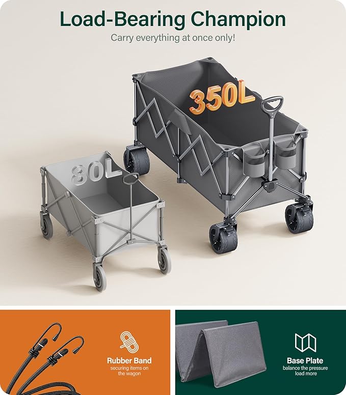440Lbs Collapsible Wagon Cart with Big Wheels, Ideal for Beach, Camping, Garden, Sports & Transport