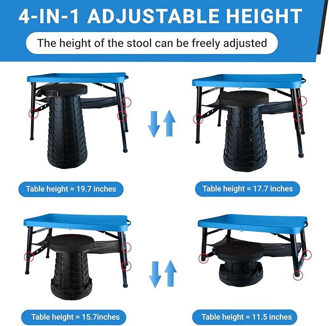 Portable Folding Table and Stool Set, Lightweight Foldable Table & Collapsible Stool for Camping Picnic Beach Fishing, Sturdy Small Outdoor Table with Mesh Layer Storage- Blue