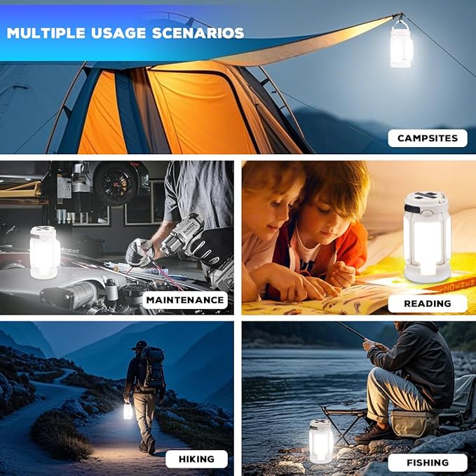 Foldable Camping Lantern, Rechargeable Camping Lights, 4000LM, 6 Light Modes, IPX4 Waterproof Tent Lights for Power Outages, Emergency, Hurricane, Hiking, 2-Pack