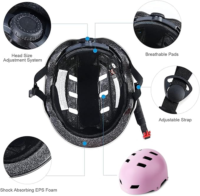 Bike Helmet 3 Sizes for Teenager Kids Youth Adults,Bavilk Skateboard Helmet Adjustable Multi-Sport Bicycle Cycling Scooter Roller Skate Inline Skating Rollerblading for Girls Boys Women Men Teen