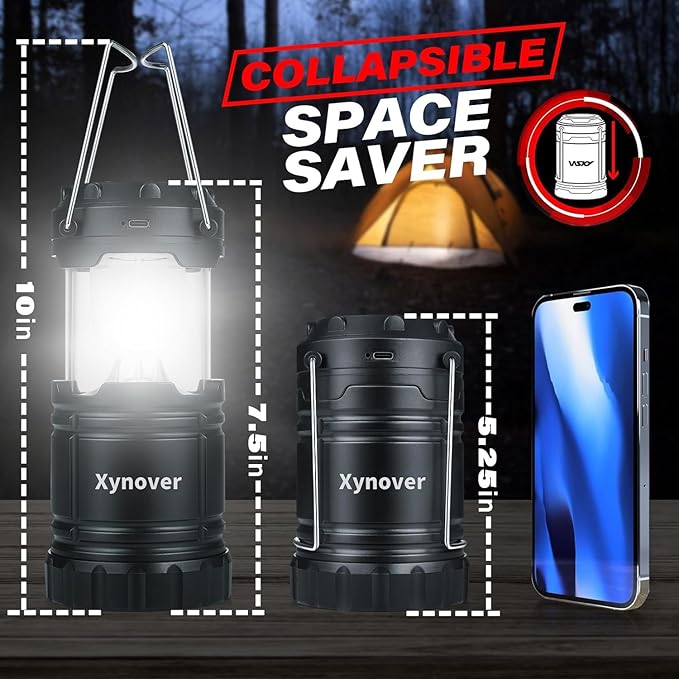 Solar Camping Lantern 4-Pack - Rechargeable LED Lights, Magnetic Base & Foldable Hanging Hook- Collapsible Lamp Battery Powered Perfect for Power Outages, Hiking, Campsites, Emergencies