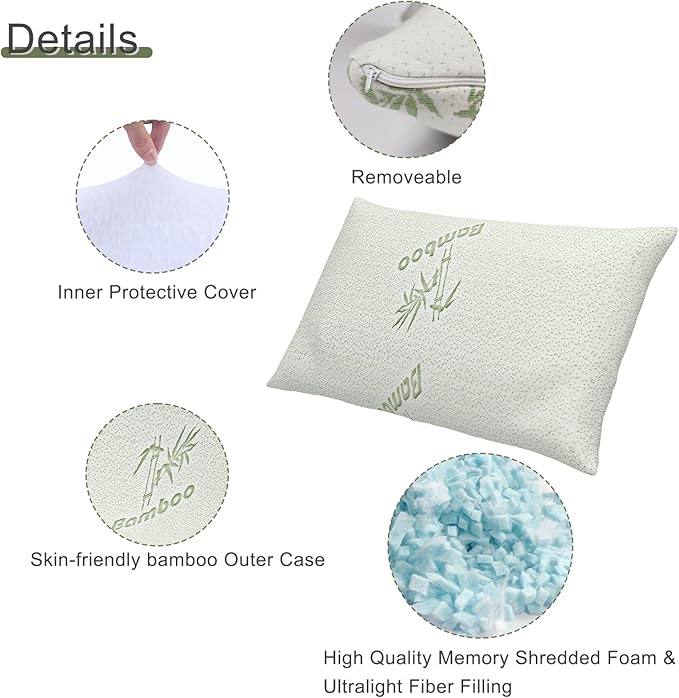 Camping Pillow for Sleeping 2 Pack,Small Travel Pillow,Shredded Memory Foam Pillow Packable with Storage Bag,Soft Cover,Portable Small Pillow for Camp Backpacking Hiking Gear&Accessories