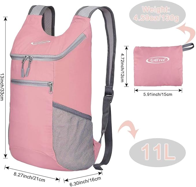 G4Free Lightweight Packable Hiking Backpack for Men Women Small Hiking Daypacks Foldable Shoulder Pack Casual Outdoor Bag 11L
