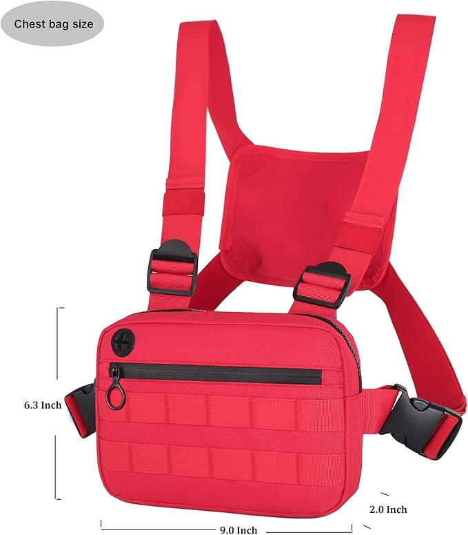 Outdoor Sports Utility Chest Pack，Tactical EDC Chest Bag For Men, Lightweight Conceal Chest Pouch Holster, Chest Rig Vest With Built-In Phone Holder For Workouts, Cycling & Hiking (Red)