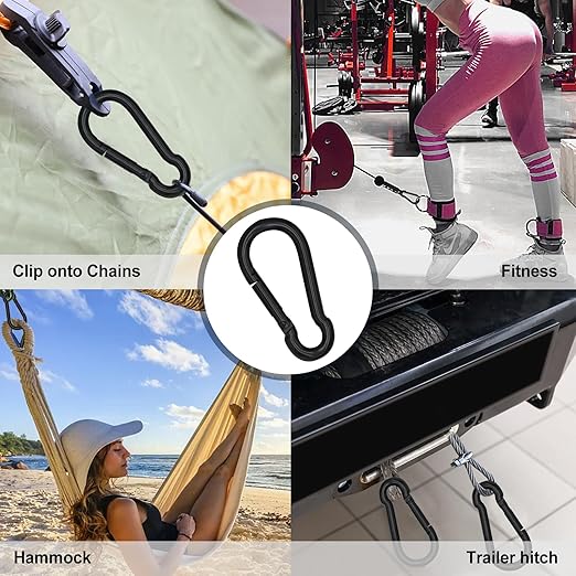 KINLINK 4 Pack Black Carabiner Clip, 4 inch Heavy Duty Spring Snap Hook, Caribeener Clips for Outdoor Camping, Swing Set, Hammock, Hiking Travel, Fishing, Weight Lifting Machine