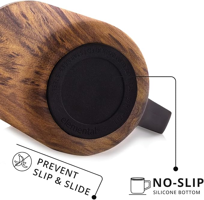 Elemental Insulated Coffee Mug - Triple-Wall Stainless Steel Summit Travel Cup for Hot and Cold Drinks - Thermal Coffee Mug with Lid and Handle for Camping, Office & Travel 16oz - Teakwood