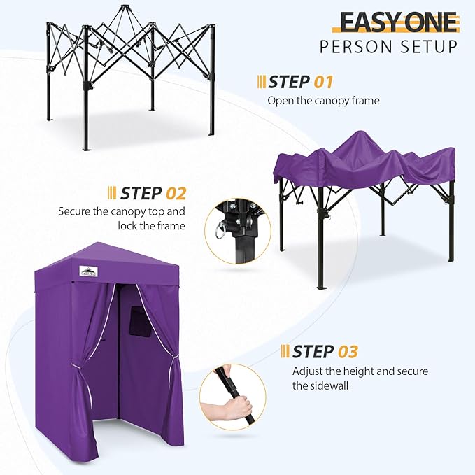 EAGLE PEAK Flex Ultra Compact 4x4 Pop-up Canopy, Sun Shelter, Changing Room, Portable Privacy Canopy Cabana for Pool, Fashion Photoshoots, or Camping, 4x4 ft, Purple