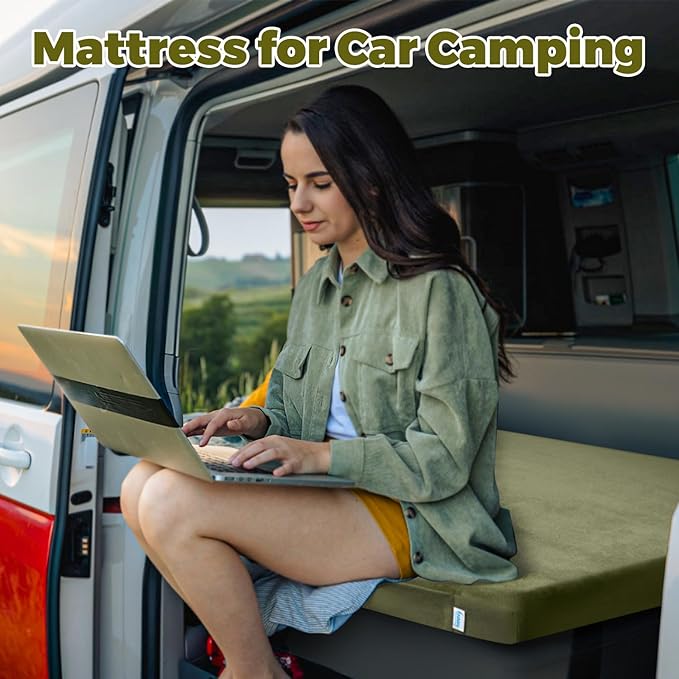 Memory Foam Camping Mattress Pad, Portable Roll Up Pads for Adults, Sleeping pad for Camping Bed, Car Bed Mat with Travel Bag- Green