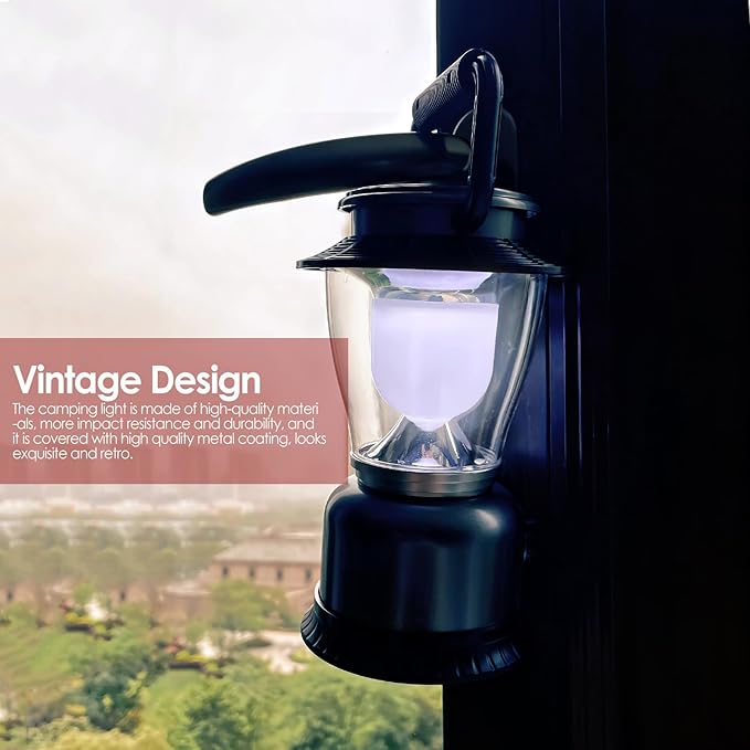 LED Lantern Variable Power Retro Battery Powered Camping Light, COB High Brightness Dimmable Camping Lamp for Hiking, Fishing, Repairing and Emergency Lighting (Grey-2 Pack)