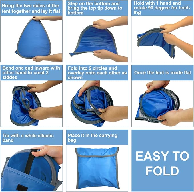 Pop Up Beach Sun Shelter, 1 Pack Foldable Tent for Anti-UV Mini Head Tent for Outdoors Camping Picnic, Black Glue Blue