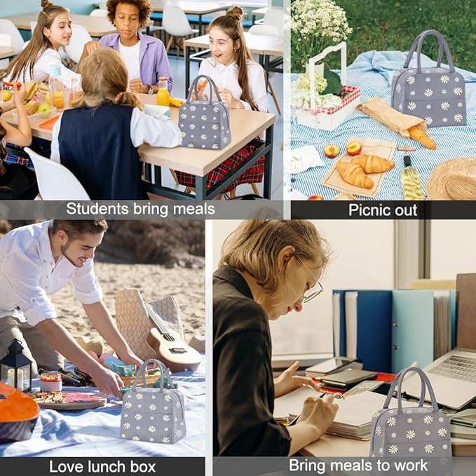 Reusable Insulated Lunch Bag for Women/Men/Adult Portable Thermal Lunch Box Tote Bag Small Lunch Bag with Daisy Pattern for Work & Any Occasion