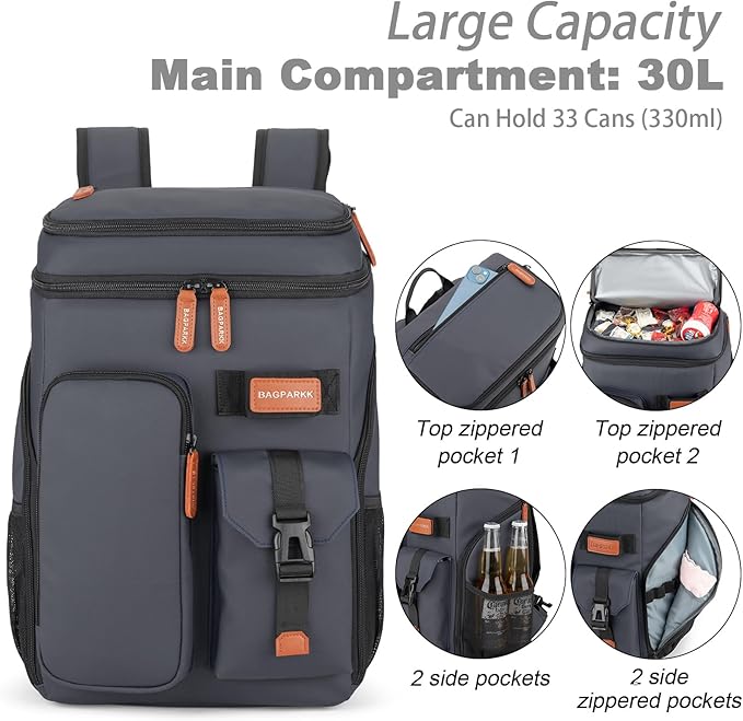 Insulated Cooler Backpack,33 Cans Multifunctional Double Deck Leakproof Cooler Bag with Sternum Strap,Large Capacity Lightweight Travel Camping Beach Backpack
