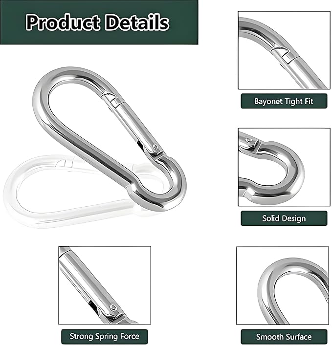 M5 Spring Snap Hook Carabiners, Carabiner Clip, Heavy Duty Galvanized Steel Spring Clip, Quick Link Key Chain for Swing Hammock Gym Outdoor, Holding Capacity