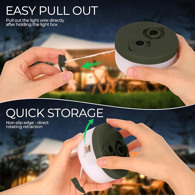 Camping String Lights Outdoor Warm Lighting,1500mAh USB Portable Rechargable Camping Lights String 26.2FT with 5 Lighting Modes,Waterproof Camping Tent Lights for Party&Halloween(Green)