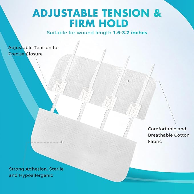 Zip Stitch Wound Closure Strips Extra Large | 2-Pack Stitchless Butterfly Bandages | Adjustable Tension for Painless Laceration Repair, Post-Surgery Care & Emergency First Aid