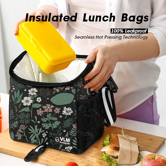 VLM Lunch Box for Women, Insulated Lunch Bag Women with Adjustable Shoulder Strap, Cute Lunch Tote Bag for Work,Picnic,Camping