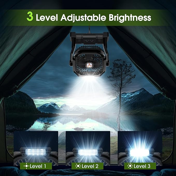 Portable Rechargeable Fan, 20000mAh Cordless Battery Powered Camping Tent Fans with LED Lantern, Small USB C Operated Outdoor Ventilador for Travel Camp Fishing Picnic Beach Office Home Essentials