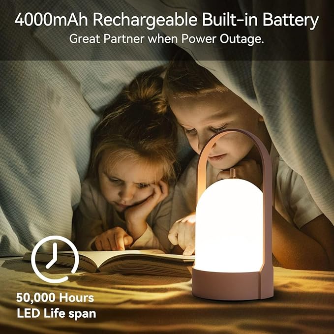 Tubicen Portable LED Cordless Rechargeable Lantern Table Lamp, 4000mAh Powerful Battery Operated Bedside Table Lamps, 4 Levels Touch Dimmable Night Light for Home Camping Dining Room Bedroom