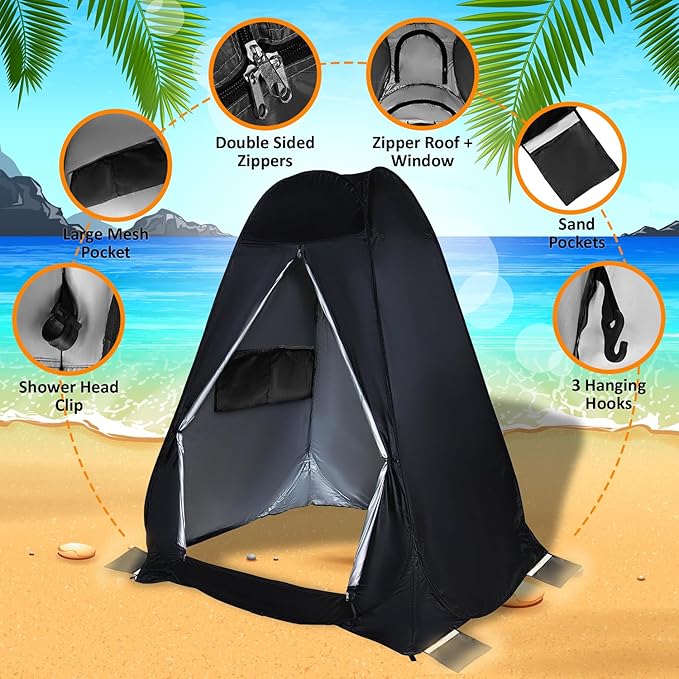 Pop Up Large Privacy Tent - 7ft Tall - Oversized Strong Camping Toilet Tent- Portable Camp Shower Pod w/Hooks- Porta Pod- Outdoor Bathroom, Potty, Changing Private Room