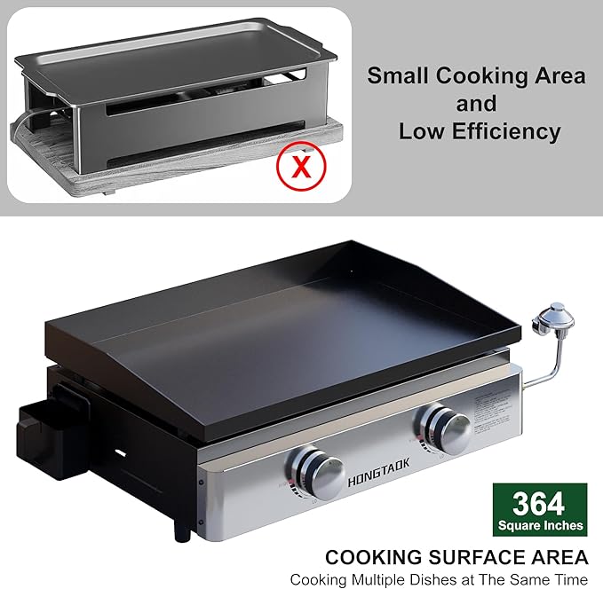 23 Inch Portable Propane Gas Grill with Stainless Steel Front Plate, Propane Table Top Griddle for Outdoor, Cooking, BBQ, Camping, 2 Burners