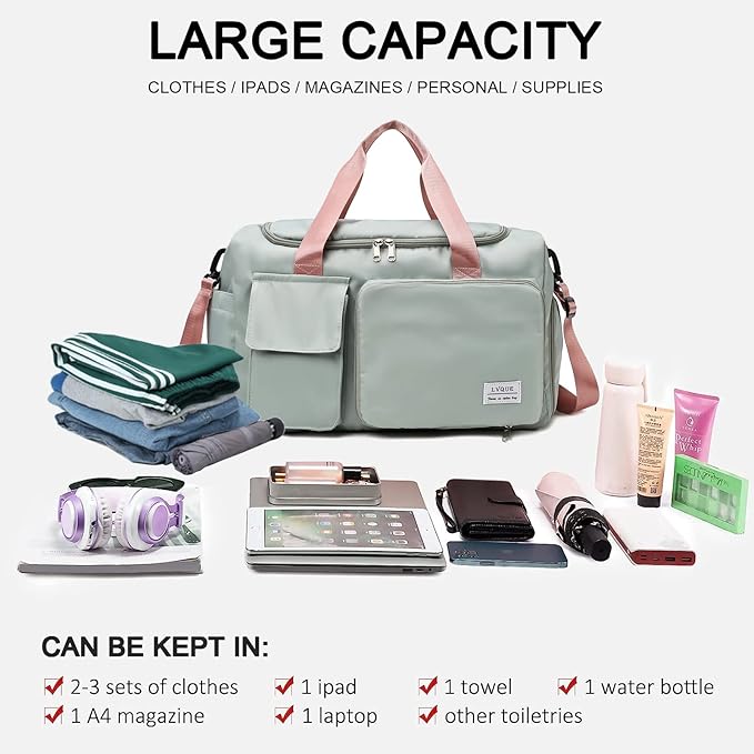 Small Gym Bag for Women, Travel Duffle Bag Carry On Weekender Bag with Shoe Compartment