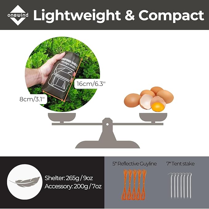 Onewind Emergency Shelter, Survival Shelter Tent, Lightweight Reusable Rainproof Windproof Shelter for Camping, Hiking, Backpacking and Camping Cot, OD Green