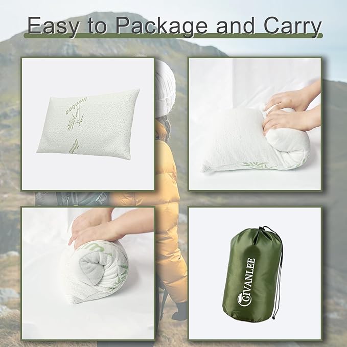 Camping Pillow for Sleeping 2 Pack,Small Travel Pillow,Shredded Memory Foam Pillow Packable with Storage Bag,Soft Cover,Portable Small Pillow for Camp Backpacking Hiking Gear&Accessories
