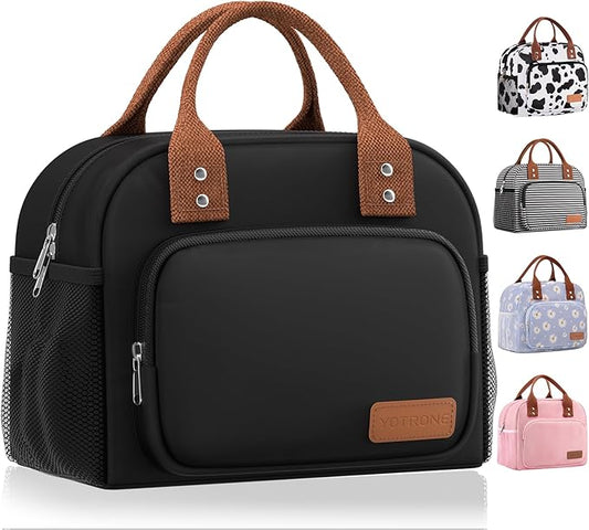 Lunch Bag Women,Insulated Lunch Box Lunch Bag for Women Men Work Adult Cute Small Lunch Tote Bag, Large Capacity Reusable Cooler Containers for Travel Picnic Office or Beach (Black)