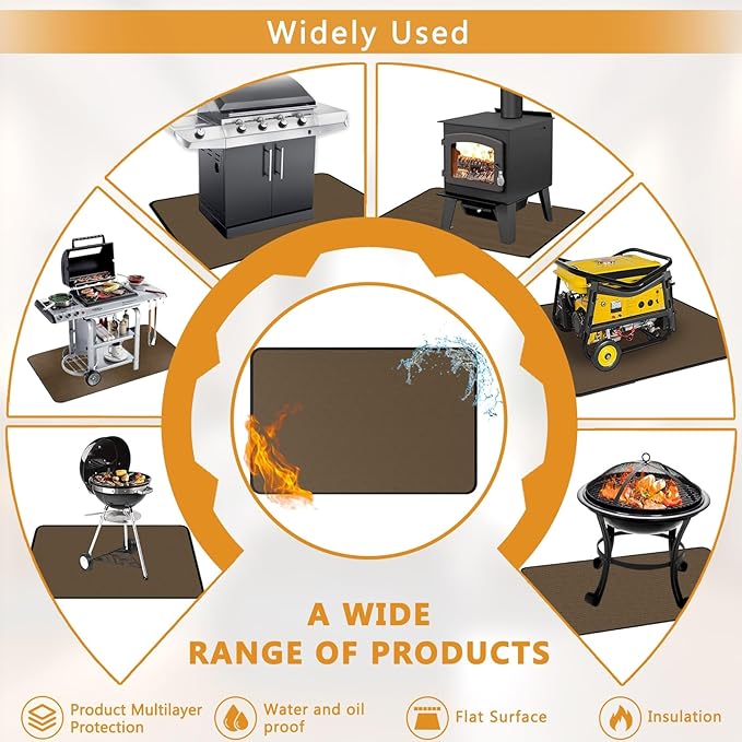 Anze Under Grill Mat for Outdoor Grill, 24x42 Inch Anti-Slip BBQ Floor Mats, Easy to Clean Reusable Fireproof Grill Pad, Oil-Proof Waterproof Protector for Indoor Fireplace Pit Mat Brown