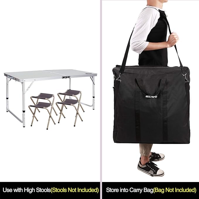 REDCAMP Aluminum Camping Table 4 Foot, Portable Folding Table Adjustable Height Lightweight for Picnic Beach Outdoor Indoor, White 48 x 24 inches