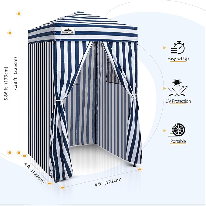 EAGLE PEAK Flex Ultra Compact 4x4 Pop-up Canopy, Sun Shelter, Changing Room, Portable Privacy Canopy Cabana for Pool, Fashion Photoshoots, or Camping, 4x4 ft, White/Blue
