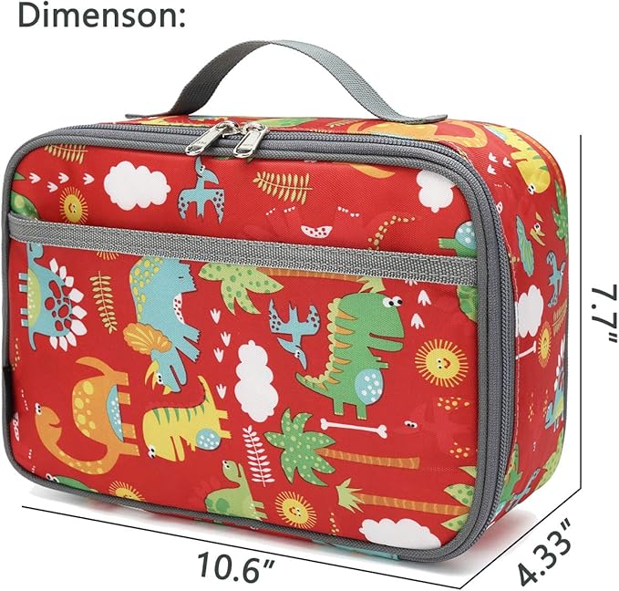 FlowFly Kids Lunch box Insulated Soft Bag Mini Cooler Back to School Thermal Meal Tote Kit for Girls, Boys,Dinosaur&Coconut