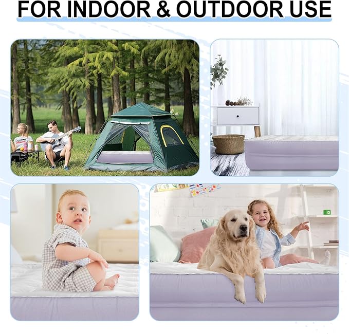 Queen Air Mattress with Built-in Pump-18 Duty Inflatable Mattress for Camping,Guest Bed&Emergency Use-Dutch Velvet Cloud Comfort,3-Min Fast Inflation,600lbs Support,Portable Blow Up Air Bed-Purple