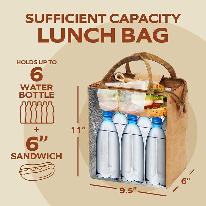 VonNova Insulated Lunch Box for Women, 7L Capacity, Leakproof Lunch Tote Bag, Durable Lunchbox made from Tyvek Material, Adult Cooler Bag for Work, Picnic, Travel and more (Life is Good)