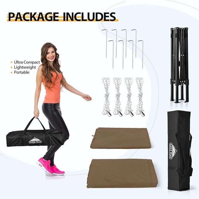 EAGLE PEAK Flex Ultra Compact 4x4 Pop-up Canopy, Sun Shelter, Changing Room, Portable Privacy Canopy Cabana for Pool, Fashion Photoshoots, or Camping, 4x4 ft, Brown