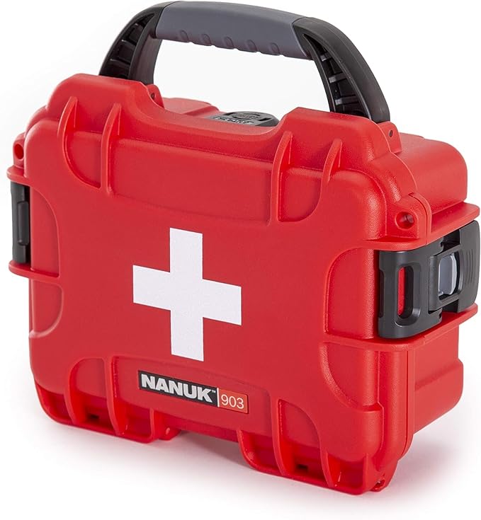 NANUK 903 Waterproof First Aid Box Empty – Durable, Medical First Aid Organizer Case, IP67-Rated, Dustproof, Impact-Resistant, and Floats (7.4" x 4.9" x 3.1") – Red
