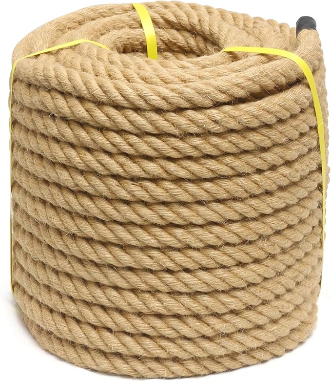 Rope 1 Inch 100 Feet, Twisted Hemp Rope, Heavy Duty Natural Jute Rope for Landscaping, Tug of War, Marine Use, Porch Swing, Gardening, Bundling, Outdoor Home Applications